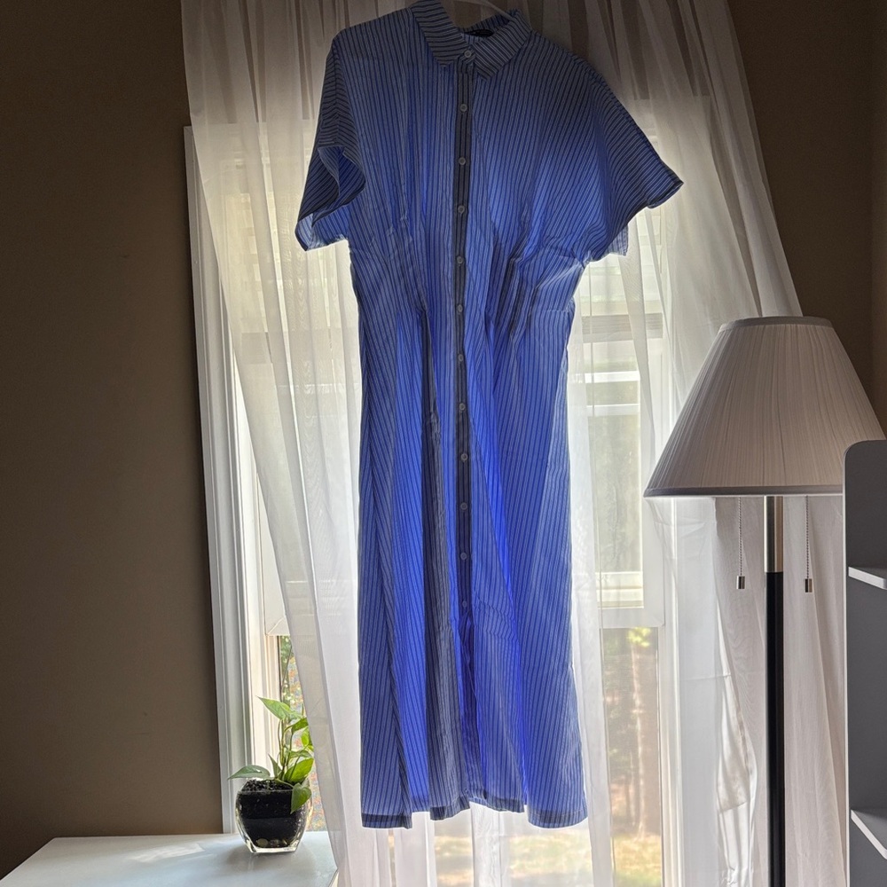 SHEIN Blue and White Striped Midi Dress